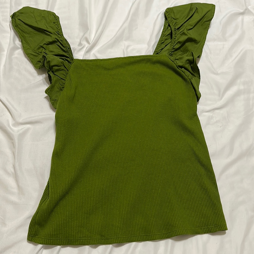Green on or off shoulder top
